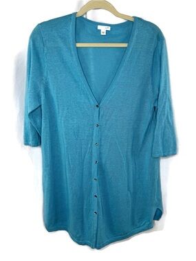 J. Jill Teal Blue Button-Front Lightweight Cardigan